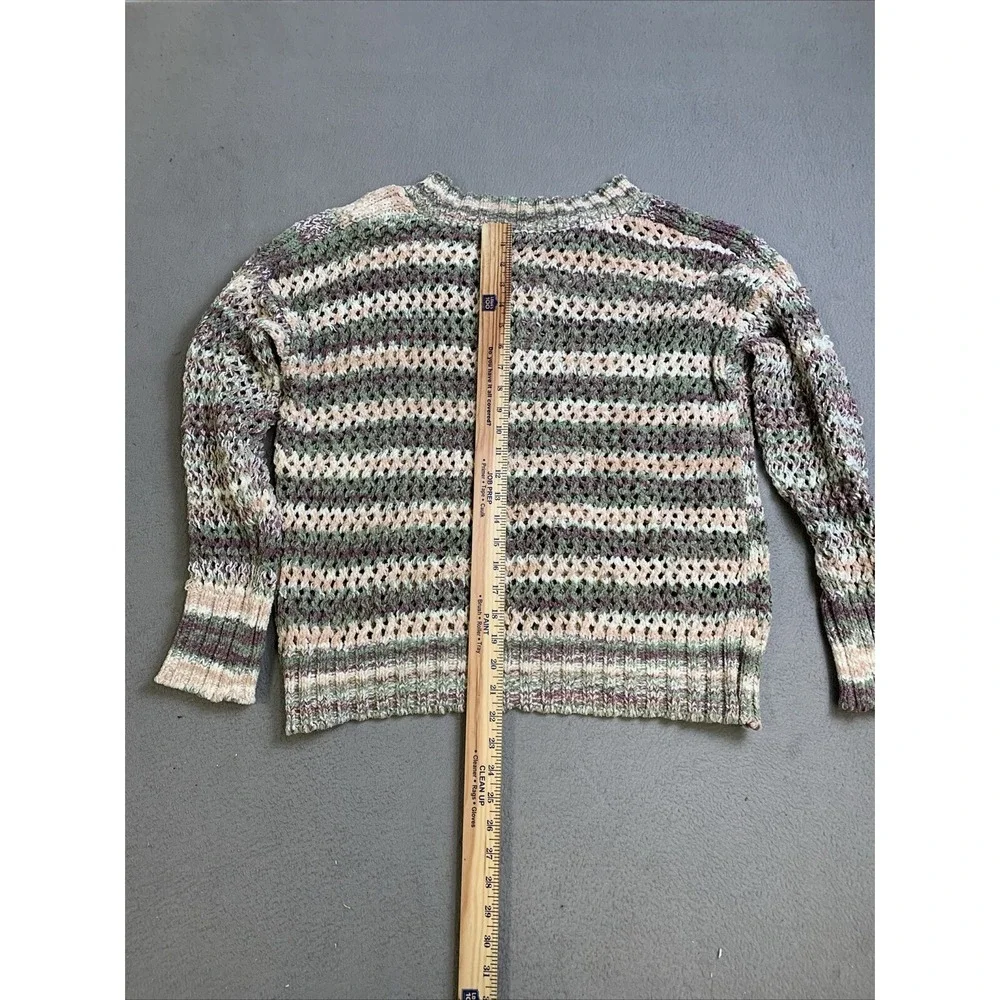 MOD Lusive Sweater Womens Large Purple Green Striped Chunky Knit Pullover V Neck